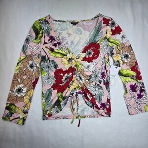 Guess Garden Fever Rose Ruched Top Womens Small Floral‎ Y2K Cottagecore dopamine